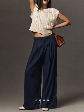 Anthropologie Avery Wide-Leg Navy Linen Pants